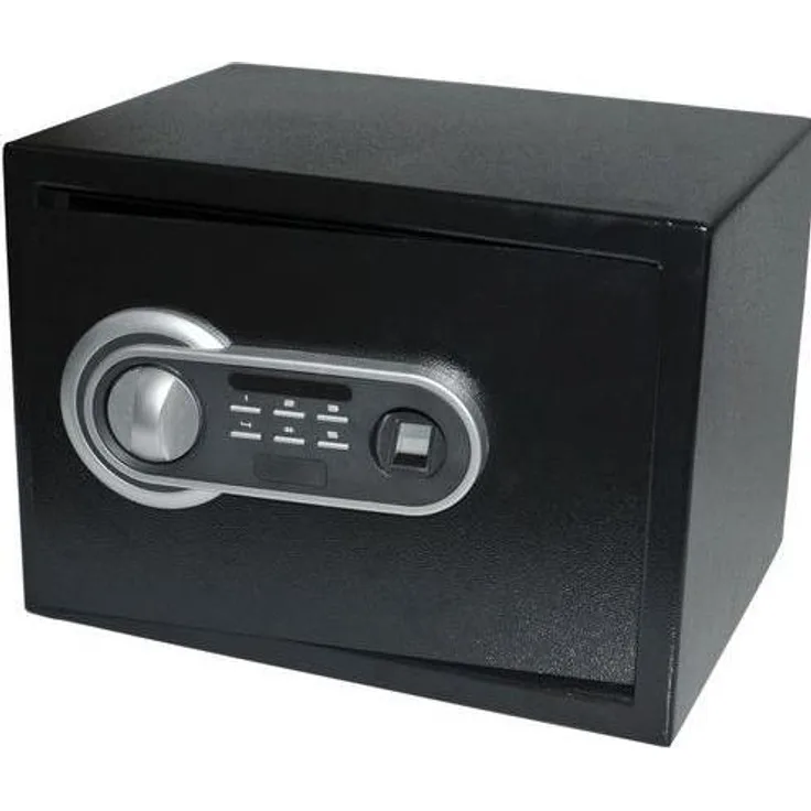 pavo Tresor, dunkelgrau, mit Fingerabdruckschloss, kompakte Größe 35,0 x 25,0 x 25,0 cm, inklusive Dokumentenkassette und Befestigungsmaterial