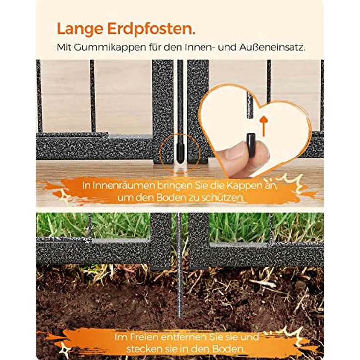 FEANDREA Hundezaun, 8 Platten DIY Hundepark, Doppel-L-Schloss, transportabel, 77 x 80 cm, für Innen, Außen, Terrasse, Hunde, Kaninchen, Hühner, grau – Bild 5