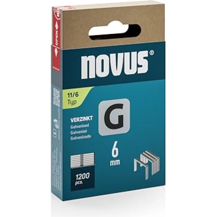 NOVUS Elektro-Tacker Novus Hammertacker Klammern Typ 11 6 mm 1200 Stück, Flachdrahtklammern, Stahl verzinkt