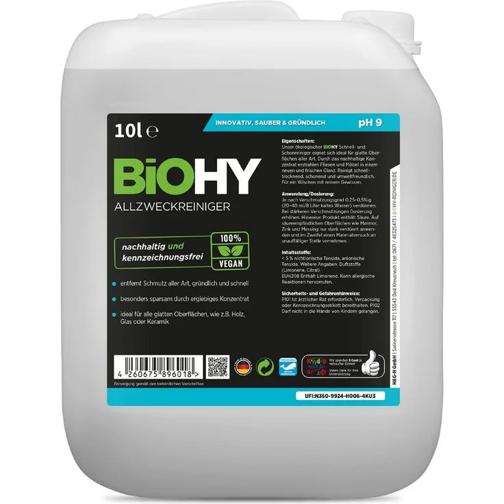 BiOHY Allzweckreiniger 10 Liter Kanister - Effektiver Allzweckreiniger für alle Oberflächen