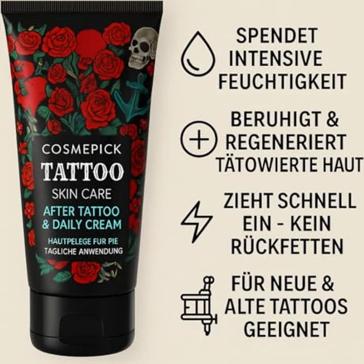 Ben & Anna CosmePick Tattoo Pflegecreme, After Tattoo & Daily Cream, feuchtigkeitsspendend & regenerierend, 80ml – Bild 3