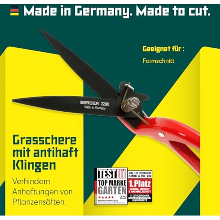 Berger Rasenkantenschere 2200 mit antihaftbeschichteten Klingen, für Linkshänder geeignet mittelgroß – Bild 3