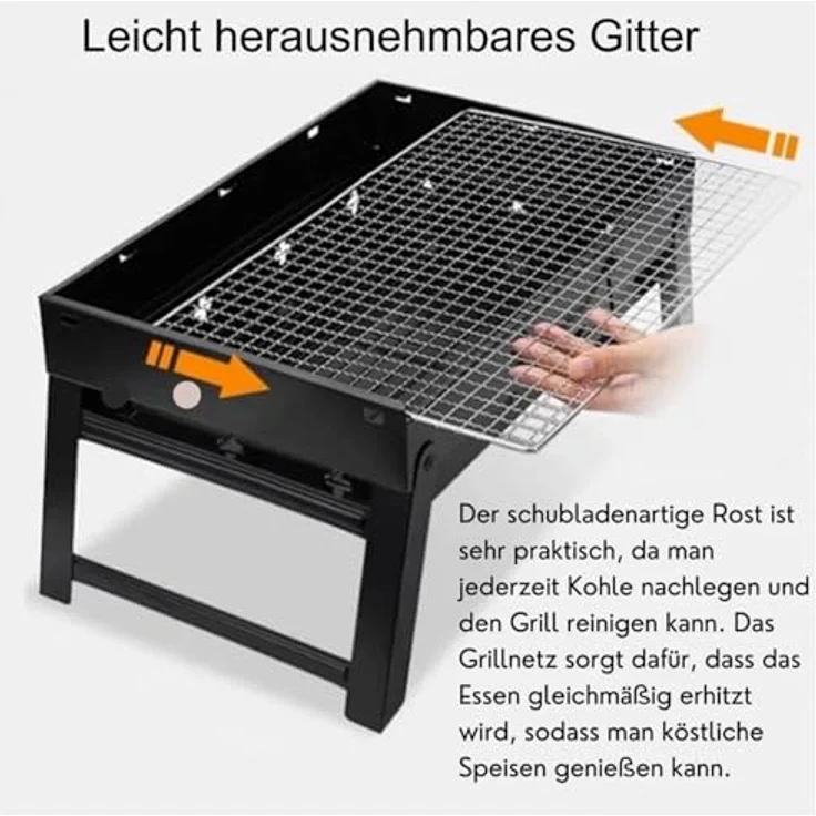 IMEX tragbarer mini BBQ Grill 44x29x23cm kompakt 1,5 kg, Karbonstahlstruktur, lebensmittelechtes Edelstahl-Grillgitter, faltbar - blau – Bild 5