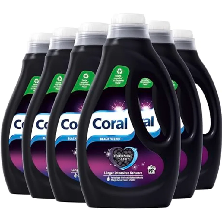 Coral Waschmittel Flüssig Black Velvet Colorwaschmittel mit Color Shine Tech & Faserschutz-Serum 6x20 WL (6x1L), 6000 ml