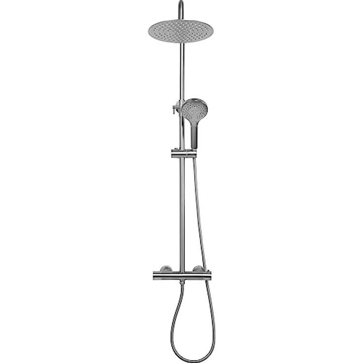 Rea Duschsystem VINCENT NICKEL BRUSH INOX, Duscharmatur mit 25x25 cm Regendusche, 150 cm Schlauch, Thermostat, gebürstetes Stahl – Bild 4