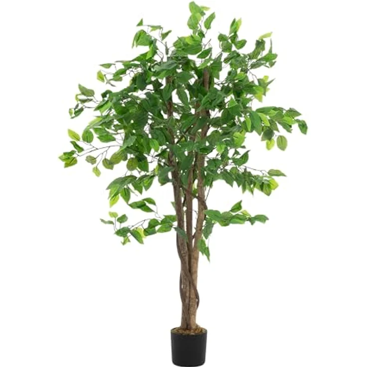 ML DESIGN Kunstpflanze Ficus 120 cm, natürliche Deko Zimmerpflanze mit schwarzem Topf, pflegeleicht und langlebig für Innen/Außen – Bild 1