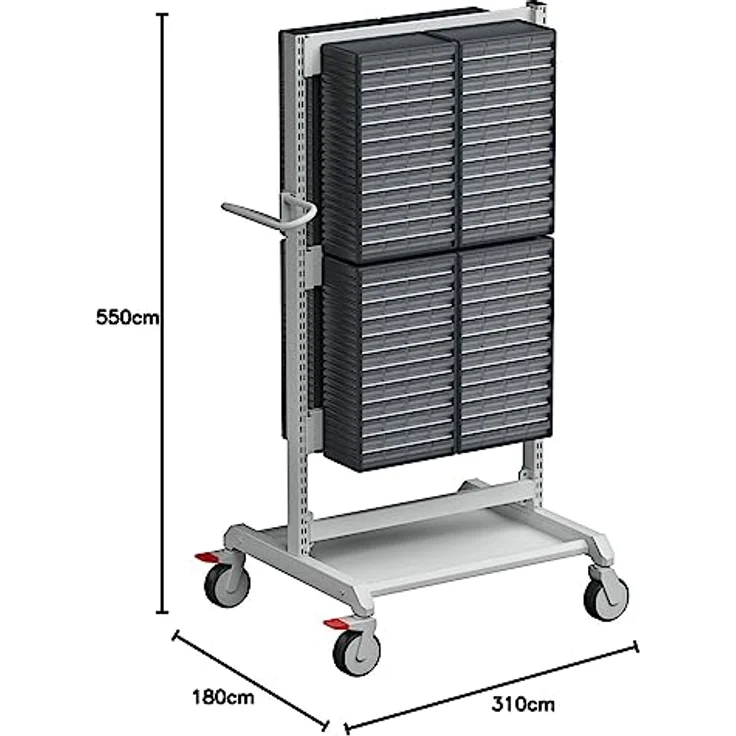 Treston Kleinteilemagazin 550C-3, 32 Schubladen, Polypropylen-Rahmen, Grau, BxTxH 310x180x550 mm – Bild 3