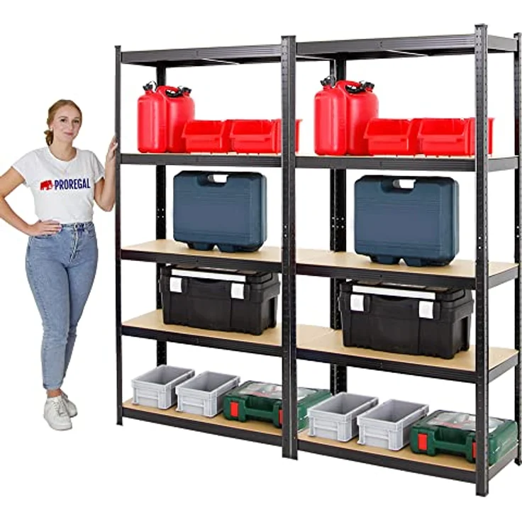 Proregal Schwerlastregal Mega Deal Ragnar, 180 x 90 x 40 cm, Traglast 175 kg pro Boden, 5 höhenverstellbare Böden, Steckmontage, Schwarz – Bild 3