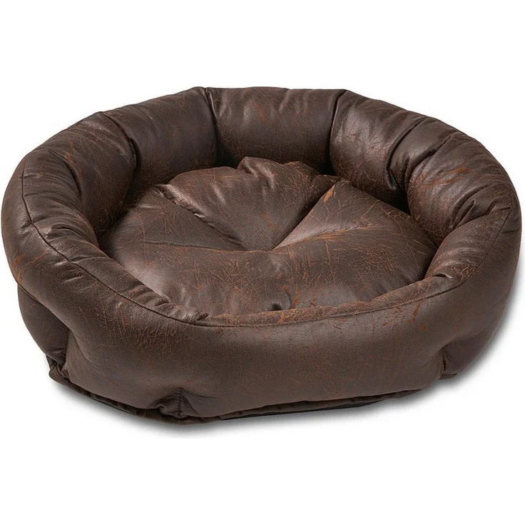 Wolters Tierbett Vintage Hundekörbchen, Gemütlicher Schlafplatz im Vintage-Look, Leder-Optik, pflegeleicht, waschbar, braun – Bild 1