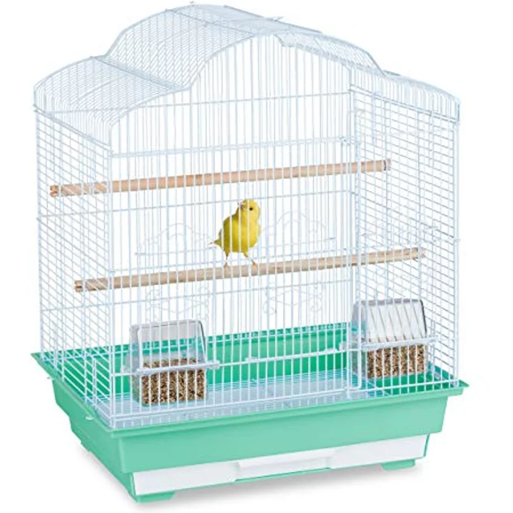 Relaxdays Vogelkäfig, Metallkäfig für kleine Kanarienvögel, Sitzenstangen & Futternäpfe, HBT 56,5 x 46,5 x 35,5 cm, grün – Bild 1