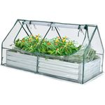 KOMFOTTEU Gewächshaus Treibhaus mit Metall Pflanzkasten & PVC-Abdeckung, Transparent & Silber