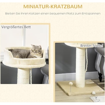 PETSITE Katzenbaum 87,6 Cm – Mit Sisal-Kratzstamm, Höhle, Sitzstangen & Spielbällen, Plüschig, Grün/blau/weiß