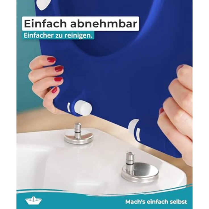 Calmwaters WC Sitz Premium Blau, Absenkautomatik, antibakteriell, abnehmbar, Duroplast, 250 kg Tragkraft, Made in EU – Bild 5
