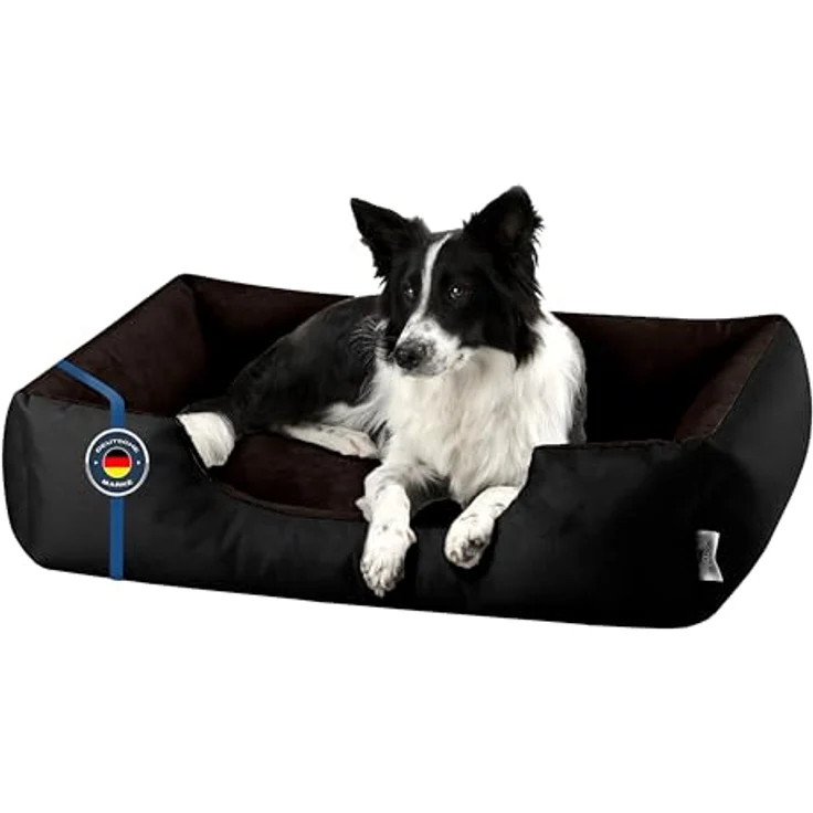 BedDog Hundebett LUPI, Hundekissen mit abziehbarem waschbarem Bezug, Hundekorb, Hundesofa für mittel-große Hunde, XL, schwarz-braun – Bild 1