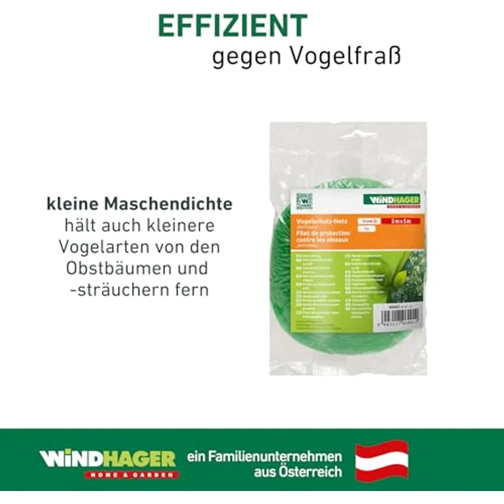 Windhager Vogelschutz-Netz RATIONAL, Grün, 10 x 4 m, Maschenweite 15 mm, UV-stabilisiert für zuverlässigen Schutz vor Vogelfraß – Bild 5