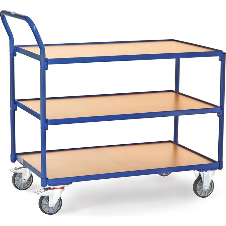 FETRA Tischwagen 2752, leichter Stahlrohr-Tischwagen mit 3 Böden, brillantblau RAL 5007, Tragkraft 80 kg – Bild 1