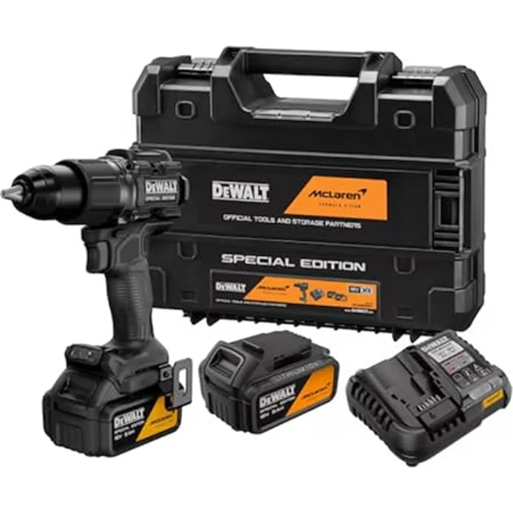 DeWalt Akku-Schlagbohrschrauber DCD86, 18V / 5 Ah, McLaren-Edition in Papaya-Schwarz und Orange, bürstenloser Motor mit 90 Nm, 2-Gang-Getriebe, LED-Licht – Bild 1