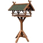 LUXUS-VOGELHAUS 49005e Vogelvilla XXL - Vogelfutterhaus Westfalen - Vogelhaus inkl. Ständer - Futterstation aus Holz mit Bitumen 78 x 62 x 148 cm - Dunkelbraun