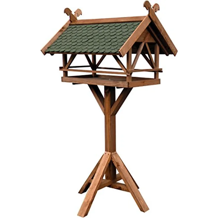 LUXUS-VOGELHAUS 49005e Vogelvilla XXL - Vogelfutterhaus Westfalen - Vogelhaus inkl. Ständer - Futterstation aus Holz mit Bitumen 78 x 62 x 148 cm - Dunkelbraun