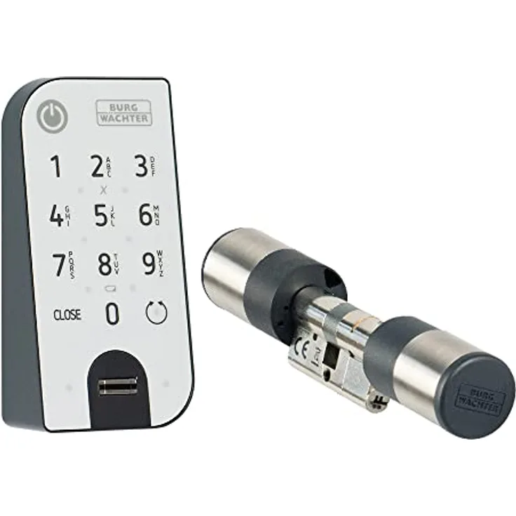 BURG-WÄCHTER Elektronisches Türschloss, Zylinder und Keypad, Öffnung mit App, Fingerprint, Pincode oder Funkschlüssel, ENTRYeasy 7602 FP, Schwarz/Edelstahl