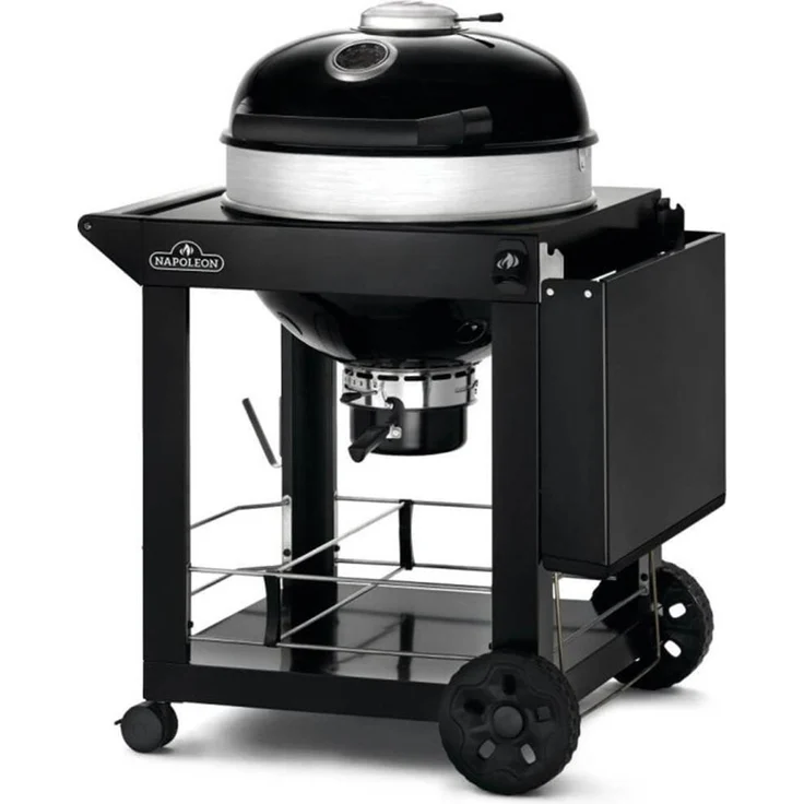 Napoleon Pro-Wagenkessel 57 cm, Holzkohlegrill mit integriertem Schornsteinsystem, höhenverstellbaren Gusseisengrillrosten und klappbarem Beistelltisch