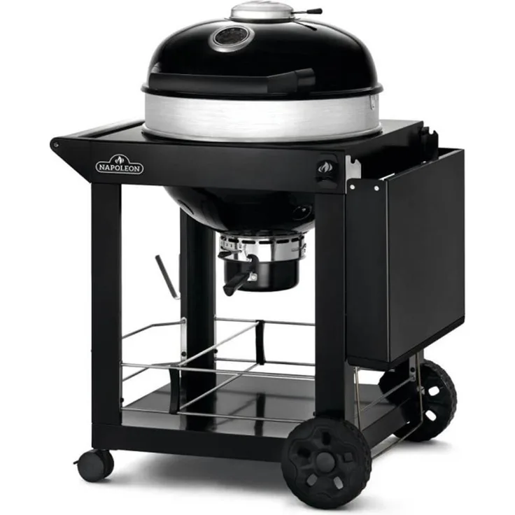 Napoleon Pro-Wagenkessel 57 cm, Holzkohlegrill mit integriertem Schornsteinsystem, höhenverstellbaren Gusseisengrillrosten und klappbarem Beistelltisch