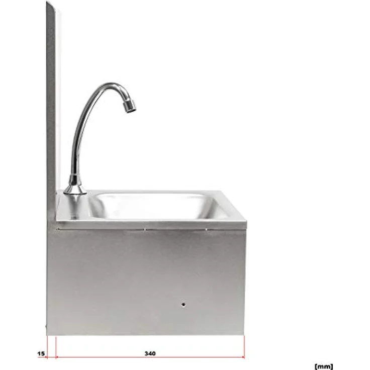 XPOtool Edelstahl Gastro Waschbecken mit quadratischem Innenbecken, Spritzschutz zur Wandmontage, für Gastronomie Küche Werkstatt, robuste Konstruktion, hygienische Lösung, vielseitige Anwendung, optimale Arbeitsumgebung, 390 x 355 x 565 mm, silber – Bild 5