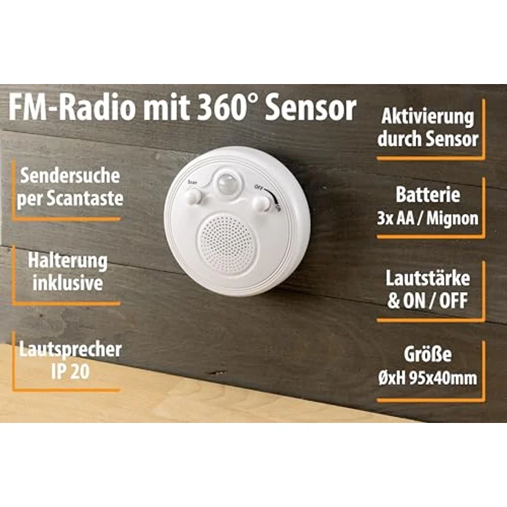 ChiliTec Radio mit Bewegungsmelder 360° Sensor Batteriebetrieb Weiß – Bild 2