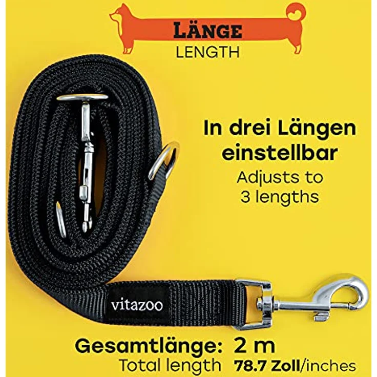 vitazoo Hundeleine in schwarz 2mx2,5cm, stabil und in 3 Längen verstellbar – auch als Führleine für große Hunde geeignet – bissfeste Welpenleine, Dog Leash – Bild 3