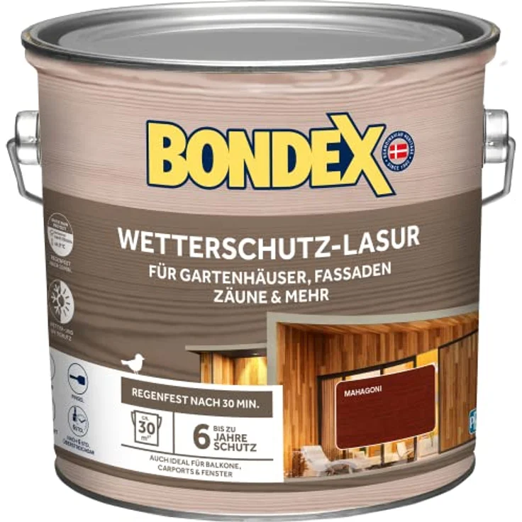 Bondex Wetterschutz Lasur Mahagoni 2,5 L für 30 m² | Tropf- und Spritzgehemmt | Exzellenter UV-Schutz | Sichere Anwendung ab 2 °C | seidenmatt | Wetterschutzlasur | Holzlasur – Bild 1