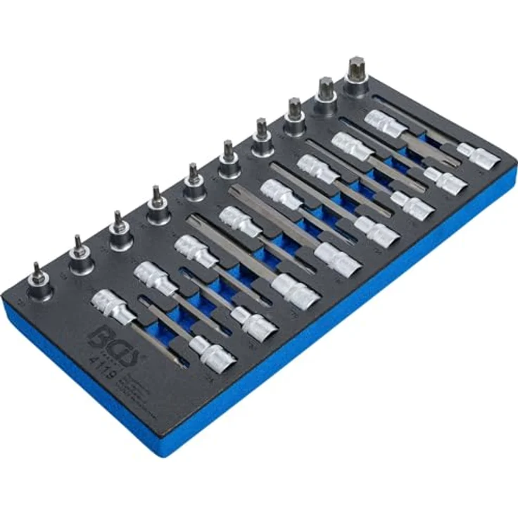 BGS Werkstattwageneinlage 1/3: 26-tlg. Bit-Einsatz-Satz 1/2" für T-Profil (Torx) mit unterschiedlich langen Einsätzen in Hartschaumeinlage – Bild 3