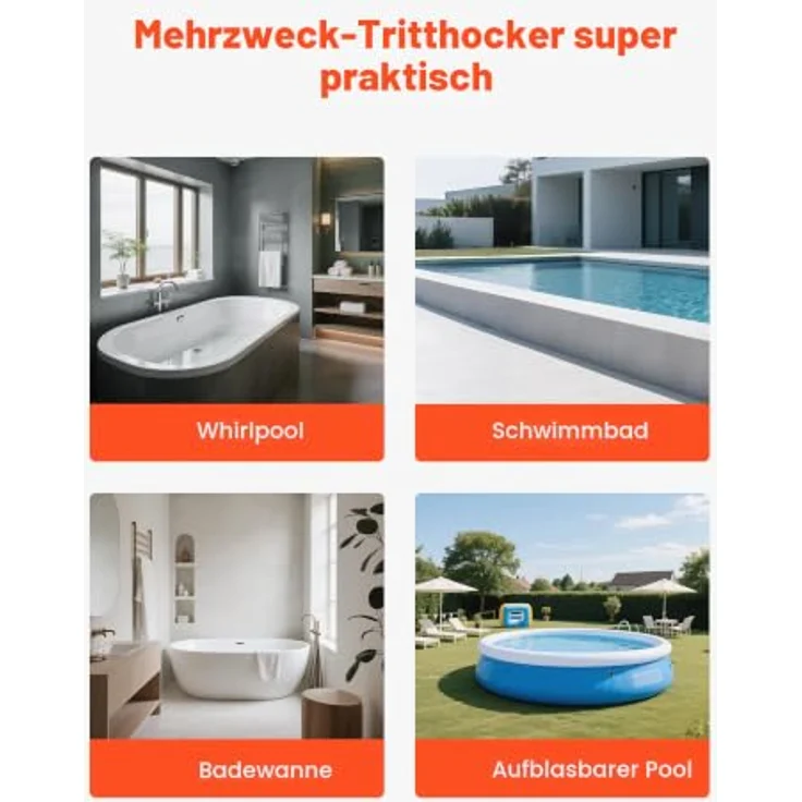 VEVOR Badewannenstufe Pooltreppe 3-stufige Außentreppe, 640 mm breit, 249 kg Tragkraft in Braun & Schwarz, rutschfeste Trittflächen, vielseitig für Pools und Terrassen – Bild 6