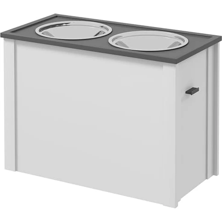 PawHut Hundenapf, Hunde Futterstation mit Stauraum, Wassernapf, Napfständer mit 2 L Edelstahlschüsseln, Hundenapfständer, Fressnapf für Große Hunde, Weiß – Bild 1