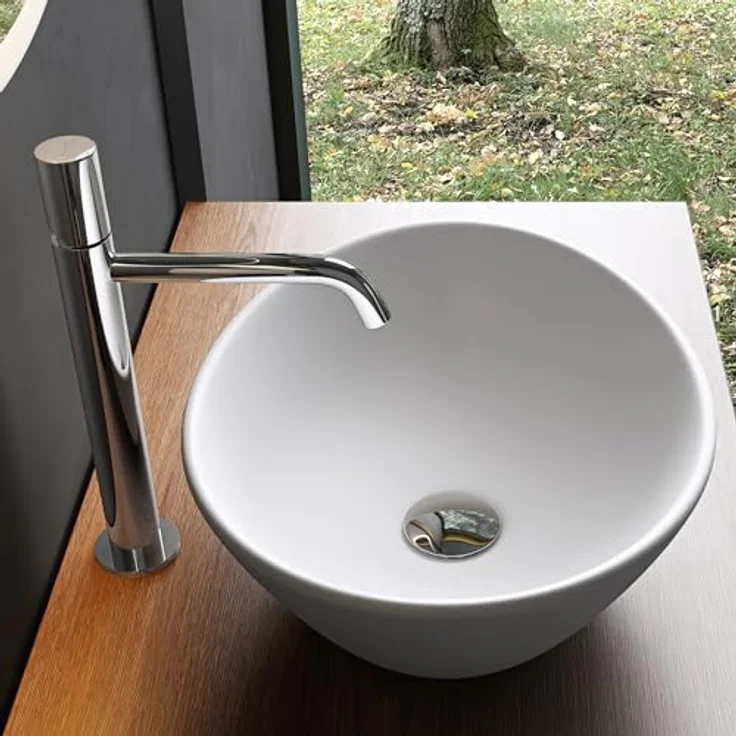 Mai & Mai: Aufsatzwaschbecken Keramik Oval, Nano-Beschichtung Weiß Matt Brüssel205 – Bild 3