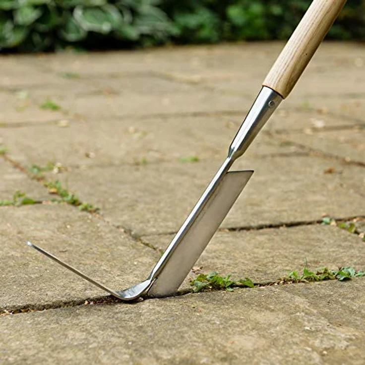Kent & Stowe Langstiel 2in1 Unkrautentferner – Unkrautjäter mit Kratzzinke & Schneidklinge aus Edelstahl, Mooskratzer mit Holzstiel, Länge: 157 cm – Bild 4
