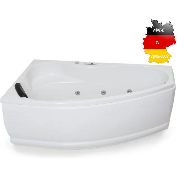 Basera® Whirlpool-Badewanne Formentera Links 160 x 90 cm, Komplett-Set, 17 Massagedüsen, LED, Touchpanel, Bluetooth und Radio