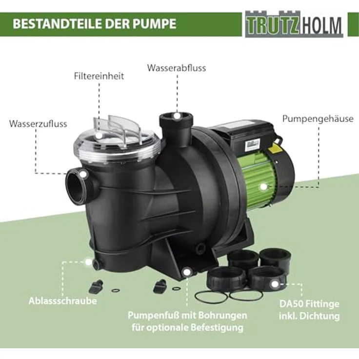 Baumarktplus TRUTZHOLM Schwimmbadpumpe Poolpumpe Swimmingpool 800W 15m³l-h – Bild 5
