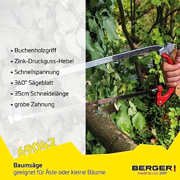 Berger Handbügelsäge 69042 mit Buchenholzgriff und stufenlos drehbarem Sägeblatt, Länge 35 cm – Bild 5