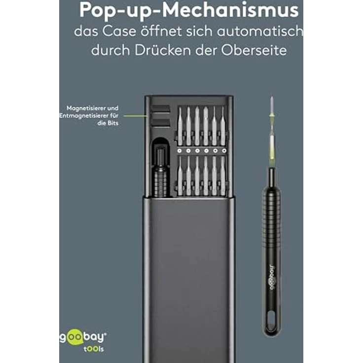 goobay 48 in 1 Schraubendreher Set, Tragbares Mini Werkzeug mit robustem Aluminium-Case, Präzisions-Bitsatz für Reparaturen an Macbook, Laptop, PS4, PS5, iPhone, Uhren und mehr – 77835 – Bild 5