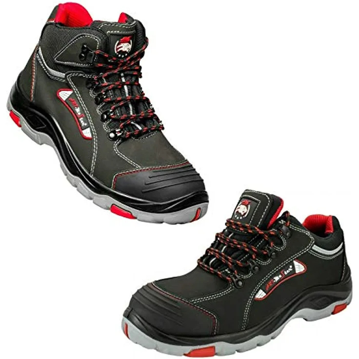 Artmas Arbeitsstiefel S3 BTNRED, Leder mit Stahlkappe und rutschfester Sohle in Schwarz-Rot