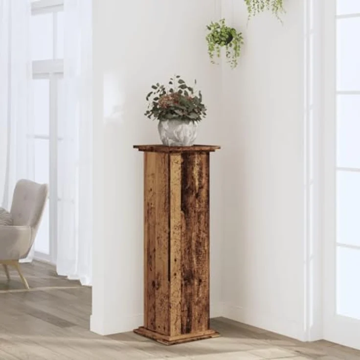 vidaXL Pflanzenständer Altholz-Optik, stabiler Blumenständer aus Holzwerkstoff, 33x33x100 cm, max. Belastbarkeit 60 kg – Bild 2