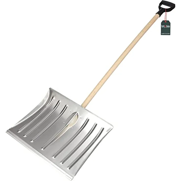 KOTARBAU® Schneeschaufel Schneeschieber 50cm mit Holzstiel Verstärkt Aluminium Schild mit Ergonomischem Griff 139 cm