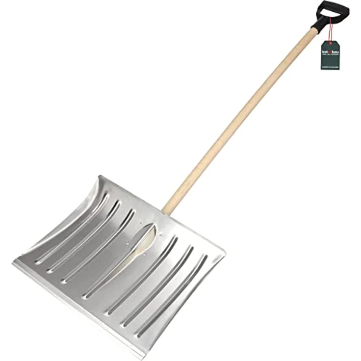 KOTARBAU® Schneeschaufel Schneeschieber 50cm mit Holzstiel Verstärkt Aluminium Schild mit Ergonomischem Griff 139 cm – Bild 1