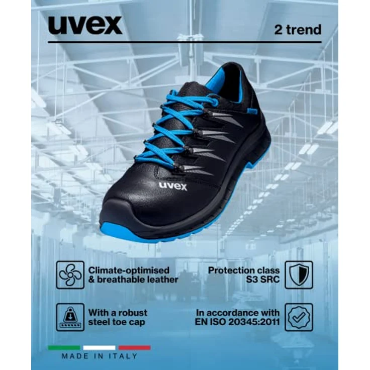 Uvex uvex 2 trend Halbschuh S3 SR, Sicherheitsschuh mit Stahlkappe, rutschhemmender Laufsohle und reflektierenden Elementen, schwarz/blau – Bild 9