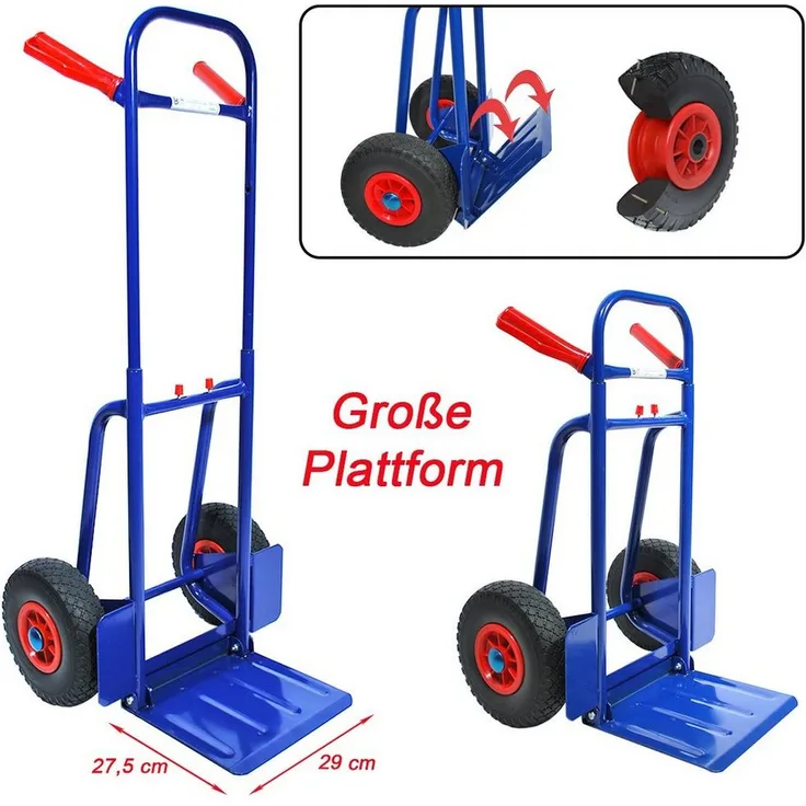 HELO24 Sackkarre pannensicher klappbar Vollgummi bis 200 kg belastbar, Stahlrahmen, Höhenverstellbar, rot