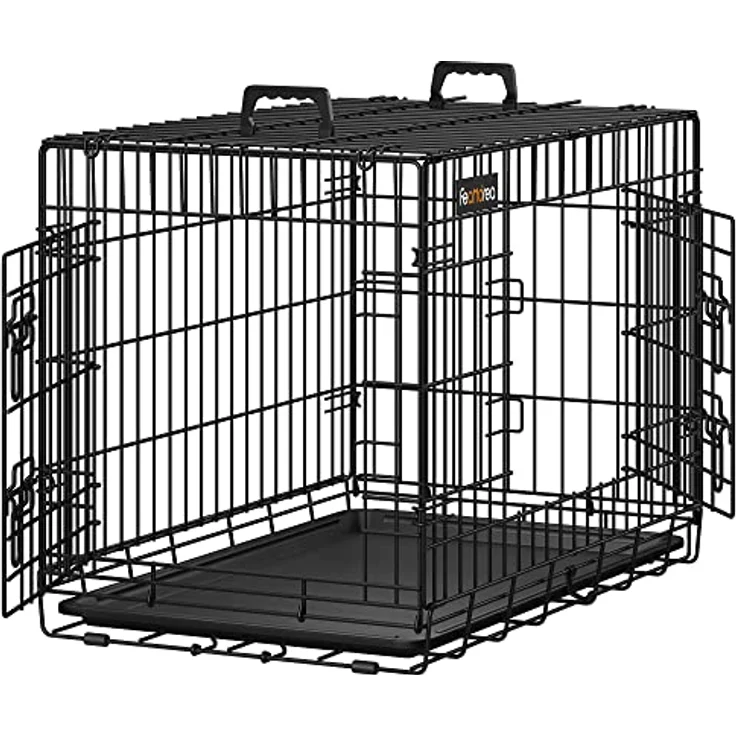 Feandrea Hundekäfig, klappbar, mit 2 Türen, ausziehbare Kunststoffschale, 77,5 x 48,5 x 55,5 cm, M, schwarz PPD30H – Bild 1