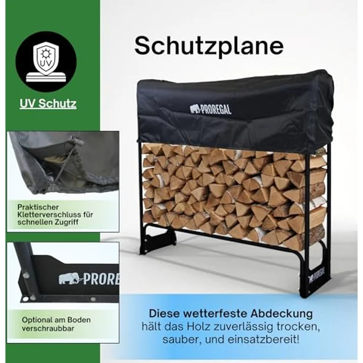 PROREGAL Kaminholzregal CHIMERA, wetterfestes Metallgestell mit Abdeckung und Handschuhen, 117x130x36cm, schwarz, für effiziente Holzlagerung im Freien – Bild 5