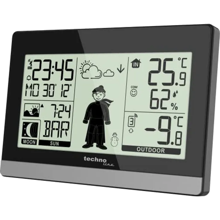 Technoline WS 9612, Wetterstation mit Innen- und Außentemperaturanzeige, Wettervorhersage und Weckalarm, Silber