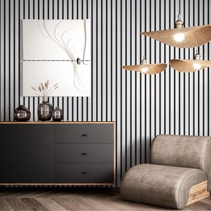 Newroom Tapete Silber Vlies mit Streifenoptik, edle Paneelstruktur für Wohnzimmer und Schlafzimmer, 10,05 m x 0,53 m, scheuerbeständig und pflegeleicht – Bild 5