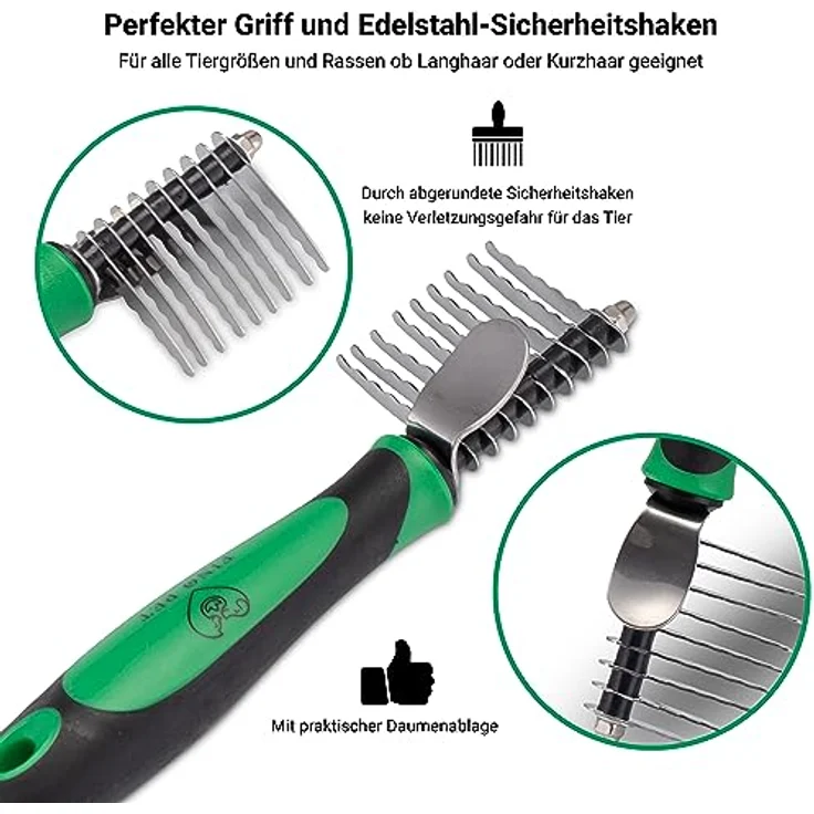 FinoPet Entfilzungskamm als Hundekamm/Katzenkamm, Harkenkamm als Fellentwirrer, Hundebürste/Katzenbürste, Entfilzungsmesser, Entfilzer für Knoten, Verfilzungen, Schmutz und Unterwolle, Striegel, Kamm – Bild 2